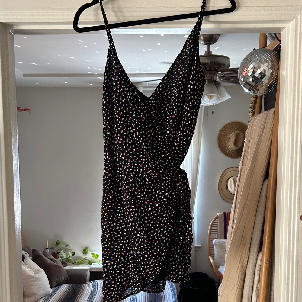 Reformation Black Mini Dress with Colorful Polka Dots